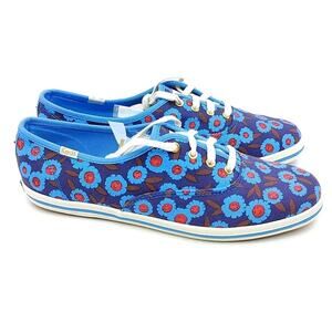 Kate Spade Keds Peacock Blue Floral Sneakers 7.5 Dopamine Artsy Bold Mom Shoes